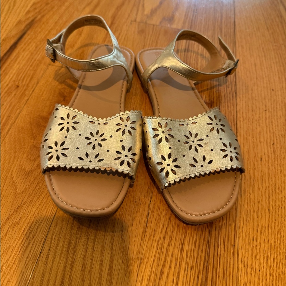 Old Navy Metallic Gold Floral Cutout Kids Sandals with Ankle Strap